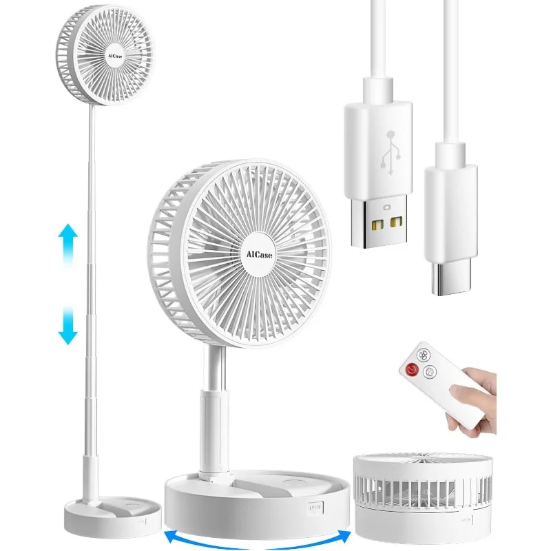 DUTRIEUX mini ventilators Piecelties, Ventilators,Locīšanas Pārnēsājamo Teleskopisko Grīdas/USB Galda Ventilators ar Uzlādējamo Akumulatoru,4 Ātrumi Super Kluss
