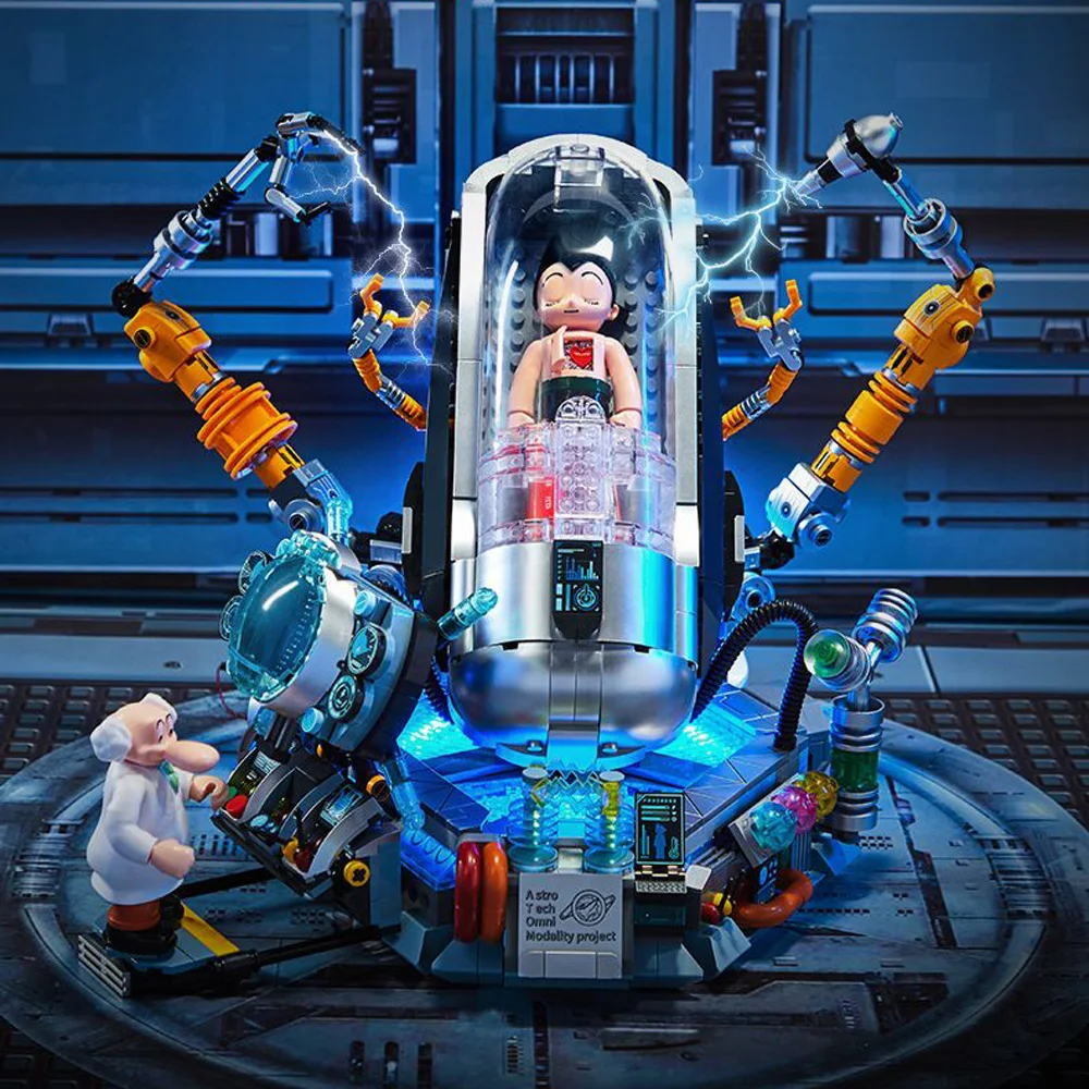 Japānas Klasiskās Multiplikācijas Filmu Robots Attēlu Bloķēt Astroboy Skatuves Skaitļi Ēka, Ķieģeļu Rotaļu Garāžu Pamošanās Brīža, Kolekcija Dāvanas