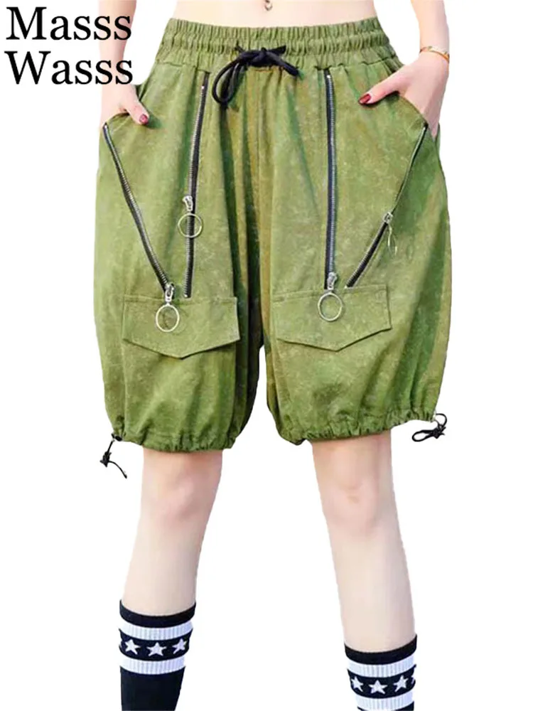Masss Wasss 2023 Korejiešu Stilā Sievietēm Vasaras Modes Panku Bikses Vaļīgas, Rāvējslēdzēji Bikses Dāmas Luksusa Gadījuma Elastīgs Vintage Bikses